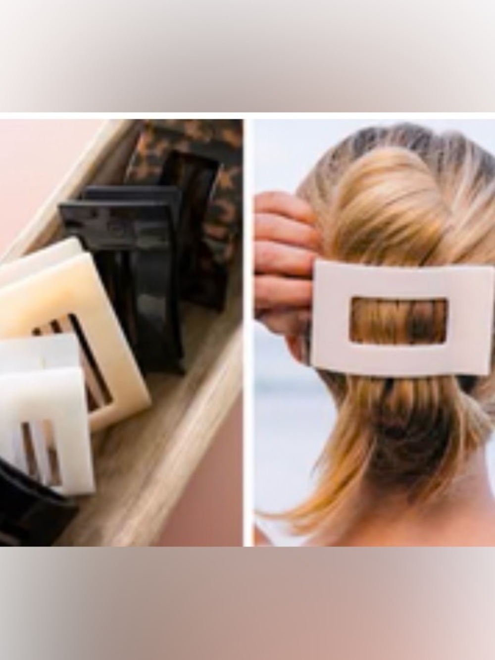 Teleties Large Flat rectangle + round hair clip Bundle- cream & black